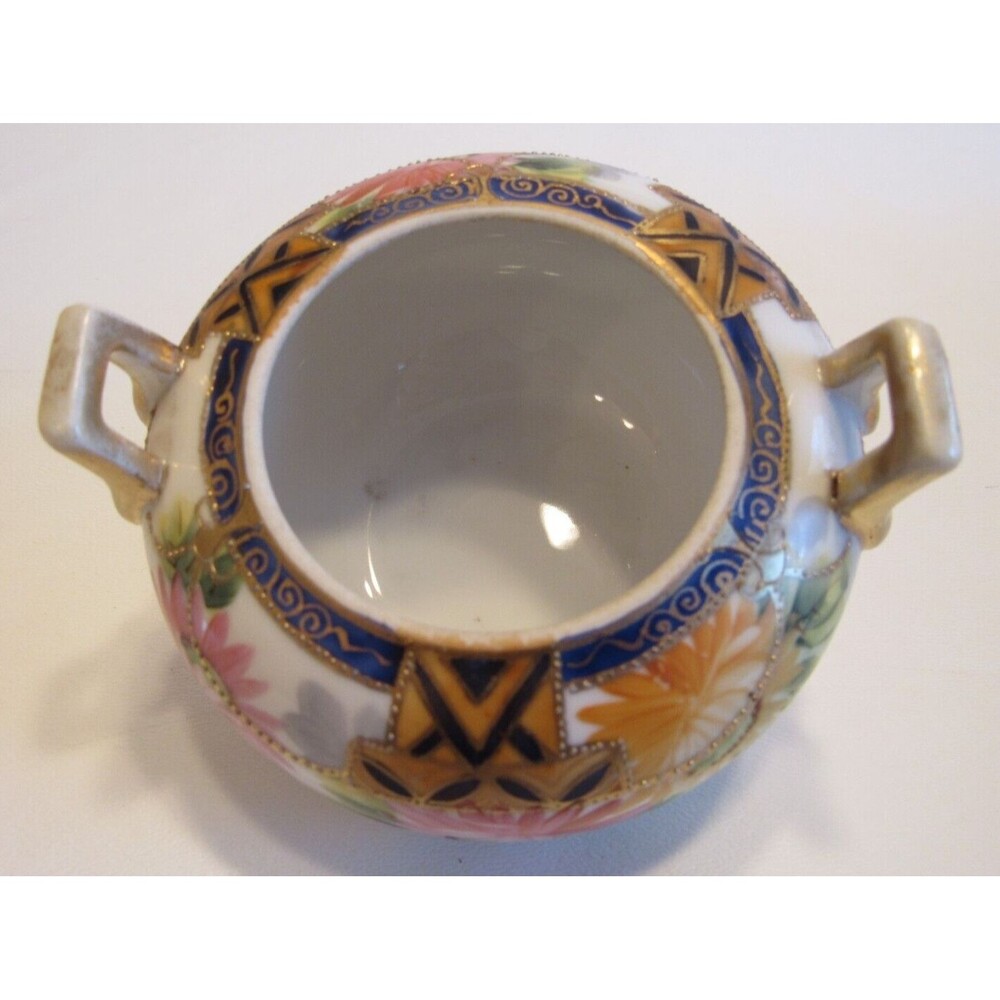 Antique Nippon Hand Painted 3 Footed Small Trinket/Dressing/Ginger Jar Gold Trim - Picture 8 of 12